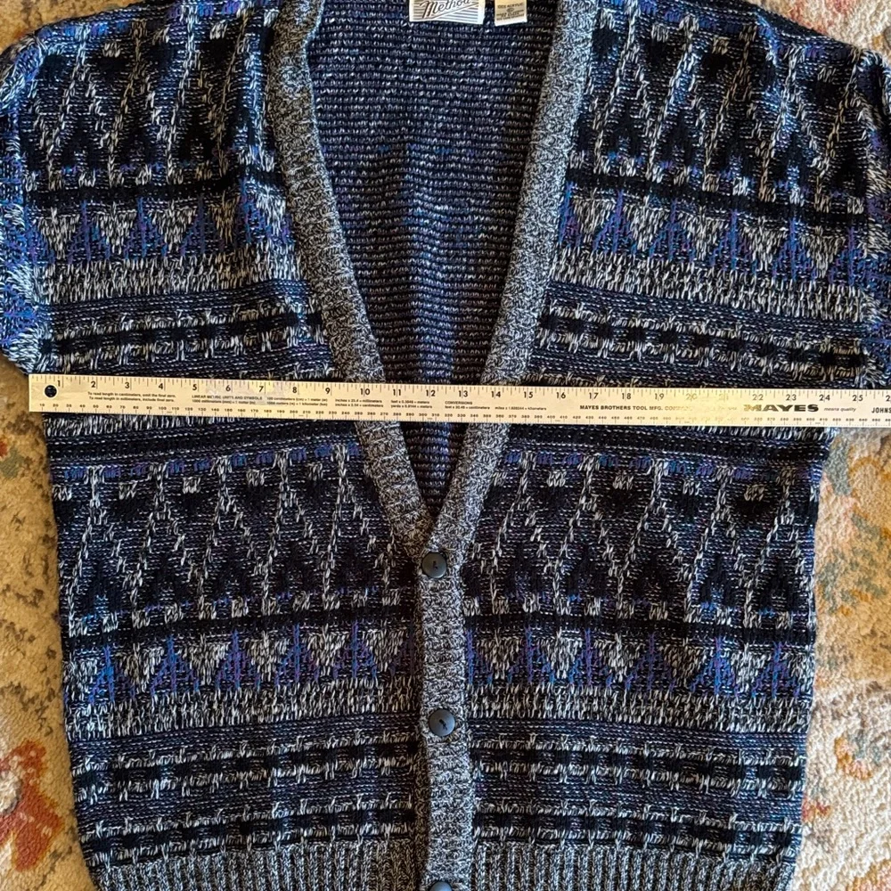 Method Vintage Geometric‎ Knit Cardigan Sweater XL Blue Gray Grandpa Cozy Boho